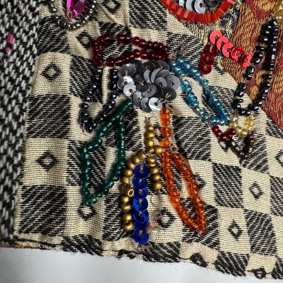 Chicos Size 1 (M/8) Women's Wool‎ Blend Vest Beaded Sequins Patchwork Artsy Boho - Picture 10 of 11